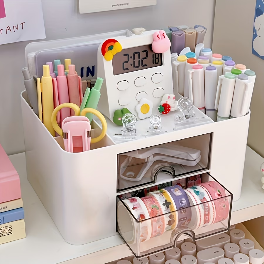 1 storage box with expandable drawers - multi-tier desktop storage box